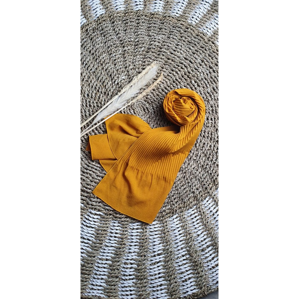 BEST SELLER Pashmina Plisket Premium Quality 75x180 cm Pashmina Plisket Shawl lidi PLEATED SHAWL-kuning