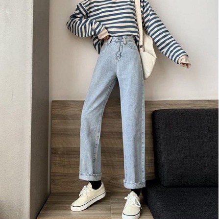 Celana jeans wide-leg baru dengan pinggang tinggi longgar lurus celana jens wanita celana jeans panjang wanita wide-leg/Jeans pinggang tinggi longgar kasual berkaki lurus wanita celana