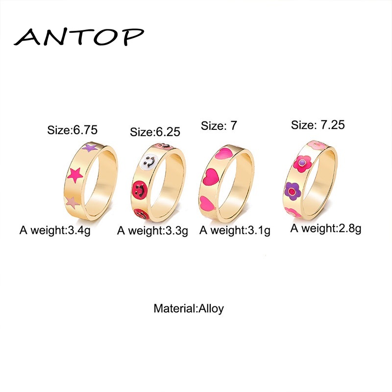 Fashion Sederhana Macarons Bohemian Kartun Cincin Cinta Smiley Bunga Bintang Seri Cincin Pasangan ANTOP