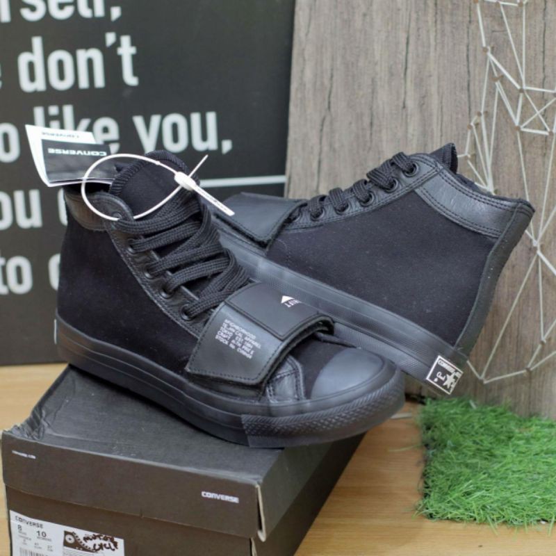 sepatu all star converse kulit neighborhood all black premium tag bnib new sneakers pria style 2021