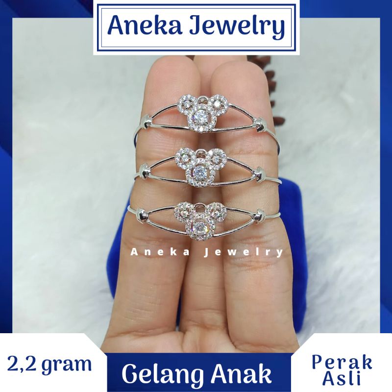 Gelang Anak Slot Mata2, Perak 925, Lapis Emas Putih