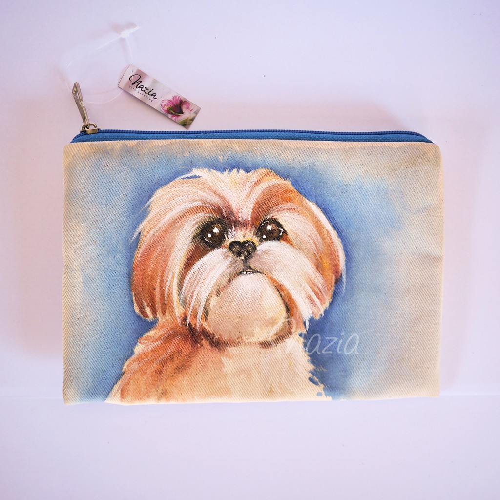 

Pouch Lukis Doggy in the Blues Nazia Fabric Painting
