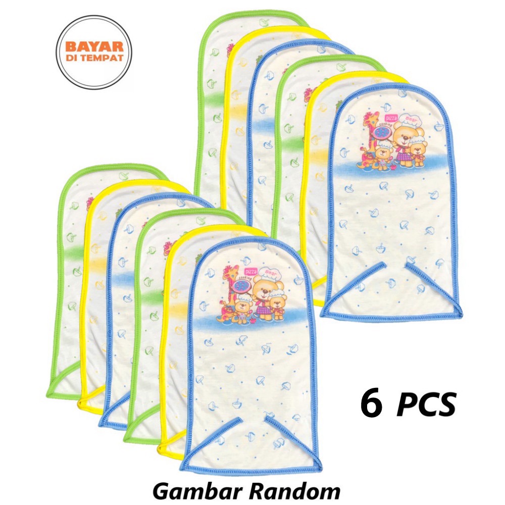 6 pcs (1/2 Lusin) POPOK Bayi  /  SABLON  / POPOK Baby Tali ikat Sablon Putih &amp; Warna