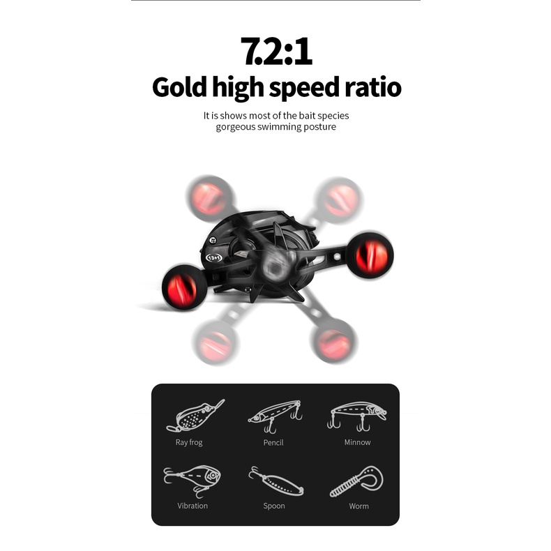 Baitcasting Reel reel pancing BC reel 7.2:1 Kecepatan Tinggi up to 10KG Max Drag Laut Memancing untuk Bass Di Lingkungan Laut Reel Memancing