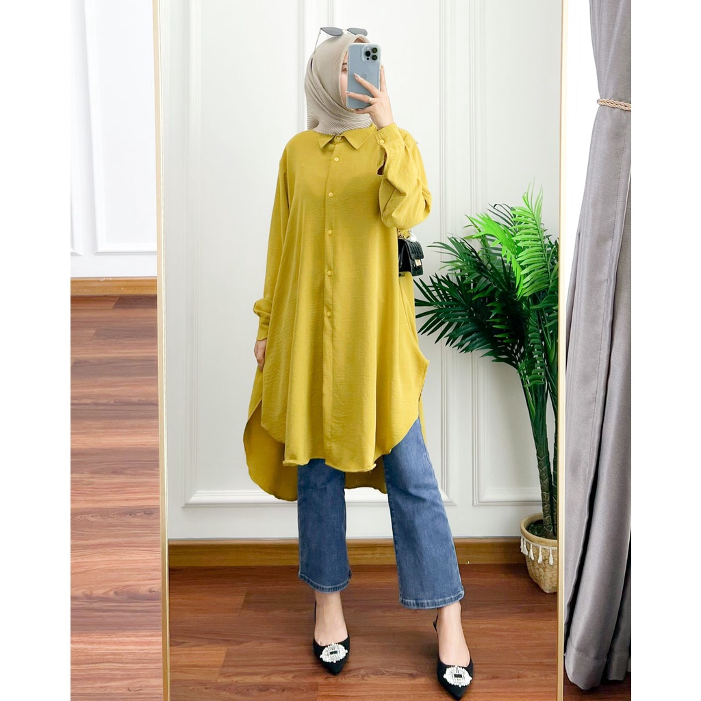 Ivana Tunik Jumbo LD 116 / Kemeja Atasan Wanita OVERSIZE Lengan Panjang Bahan Cotton Crinkle