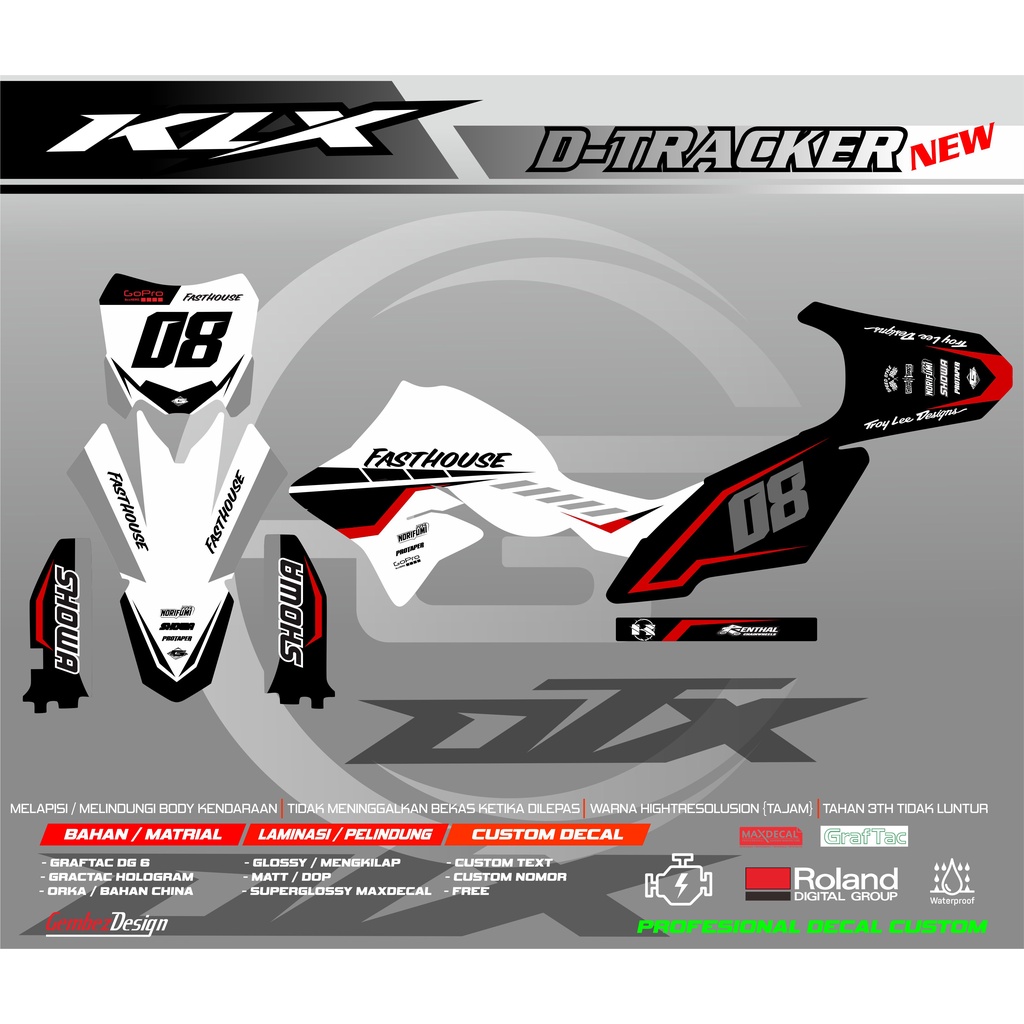 STICKER DECAL KAWASAKI DTRACKER NEW FULLBODY  HITAM PUTIH LIS MERAH KDT31