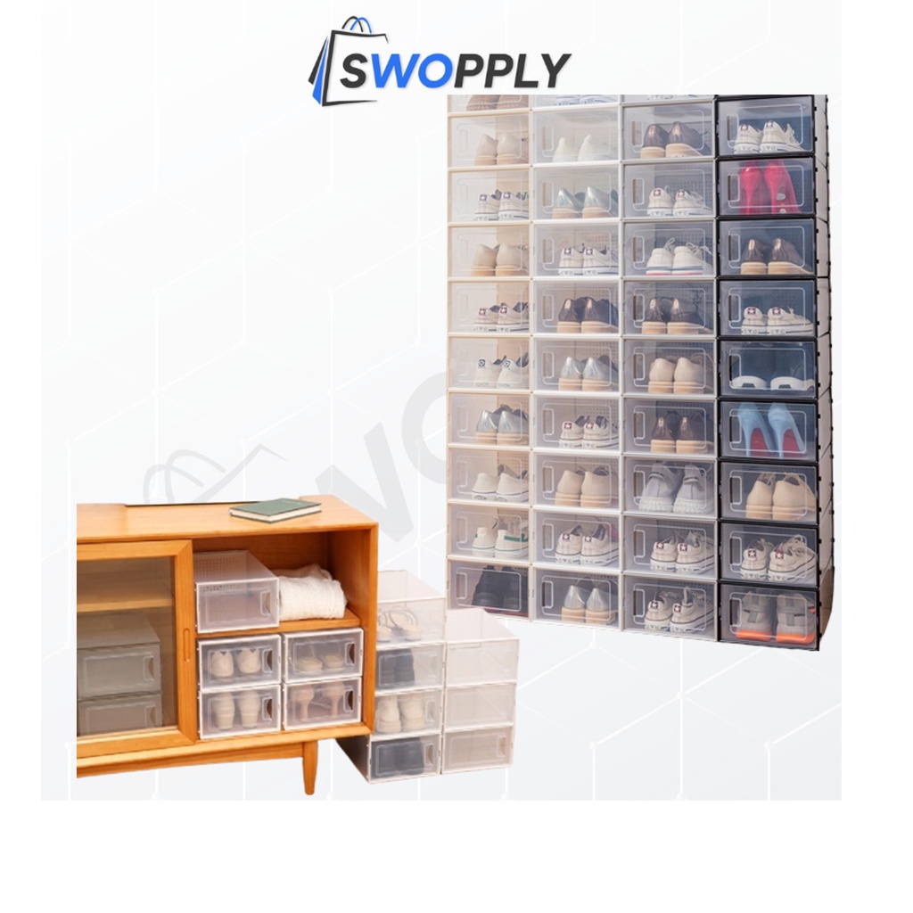 SWOOPLY - HL0197 Box Sepatu Plastik Transparan Bening Kotak Lipat Kotak Sepatu Transparan