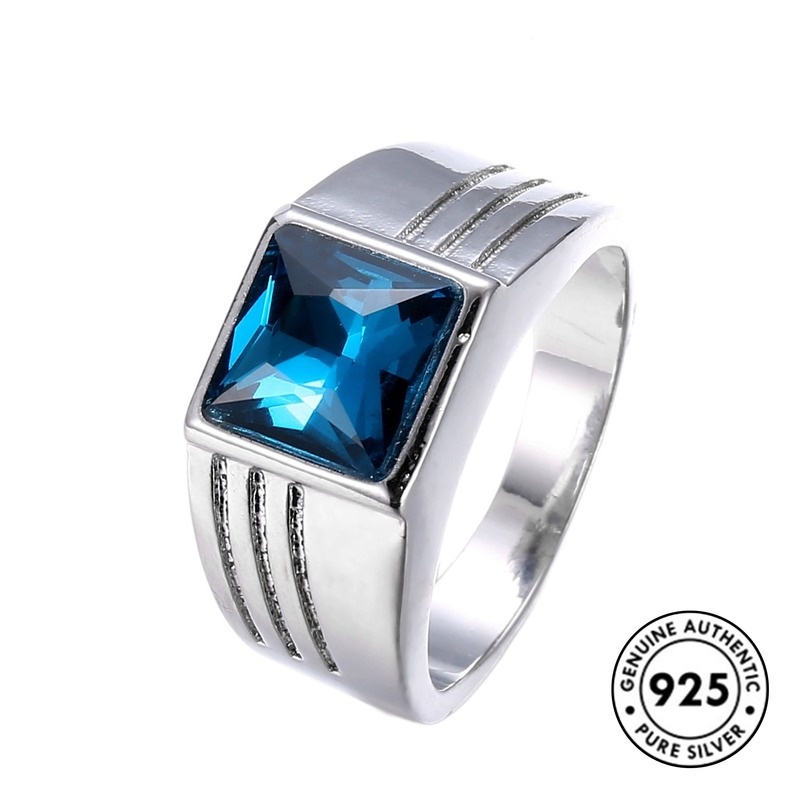 Cincin Sapphire Mewah Bahan S925 Silver