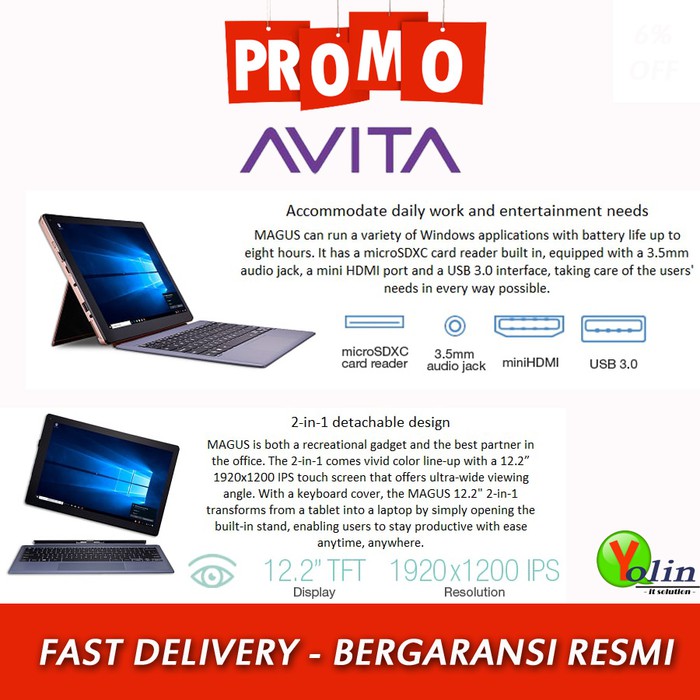 LAPTOP AVITA MAGUS N3350 4GB 128GB SSD 12.2 FHD TOUCH W10