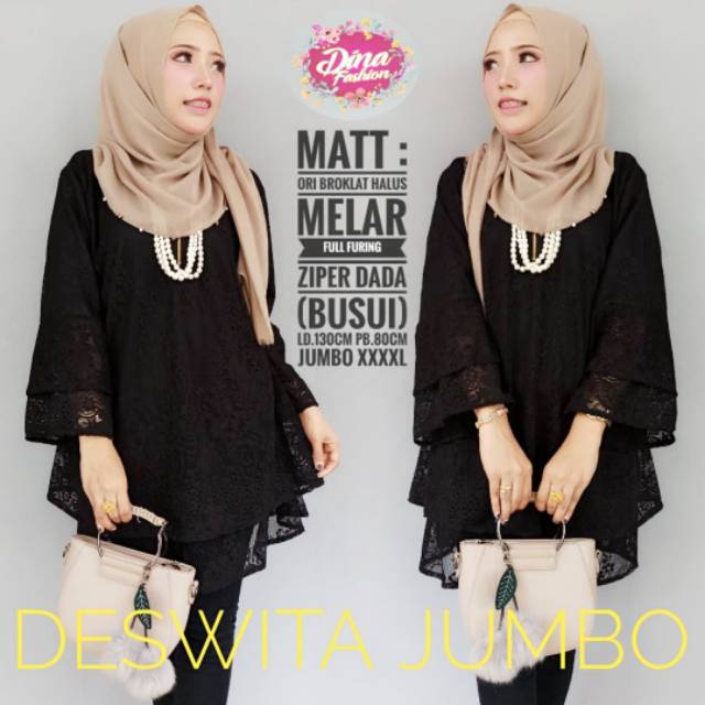  Baju  Atasan  Wanita Deswita Jumbo Size Brokat  Melar Full 