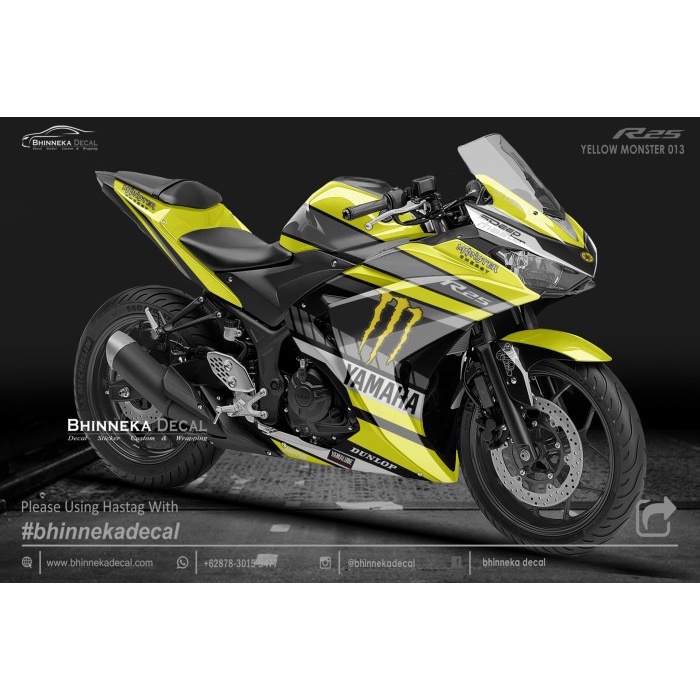 DECAL STICKER YAMAHA R25 DESAIN YELLOW MONSTER KODE 010