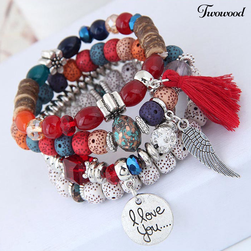 4pcs / Set Gelang Manik-Manik Kayu Bahan Alloy Untuk Pesta