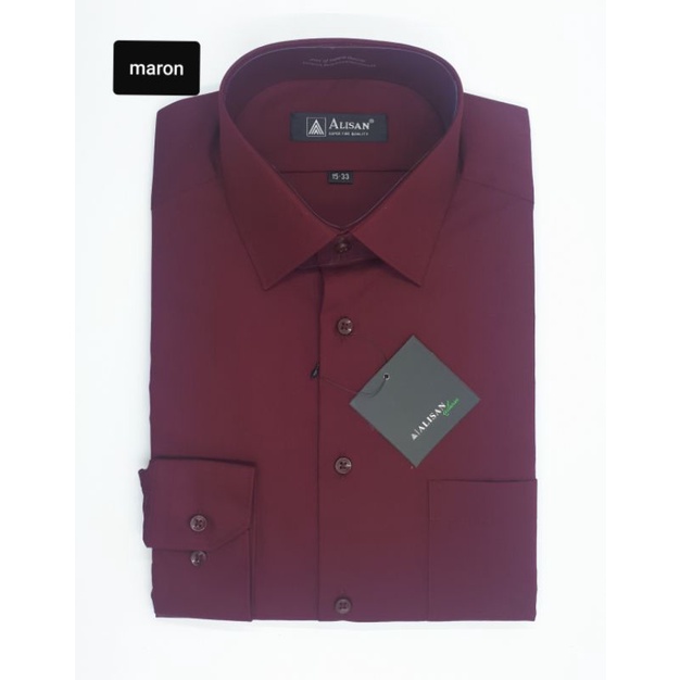 Kemeja Pria Alisan ORIGINAL Maron Reguler Lengan Panjang