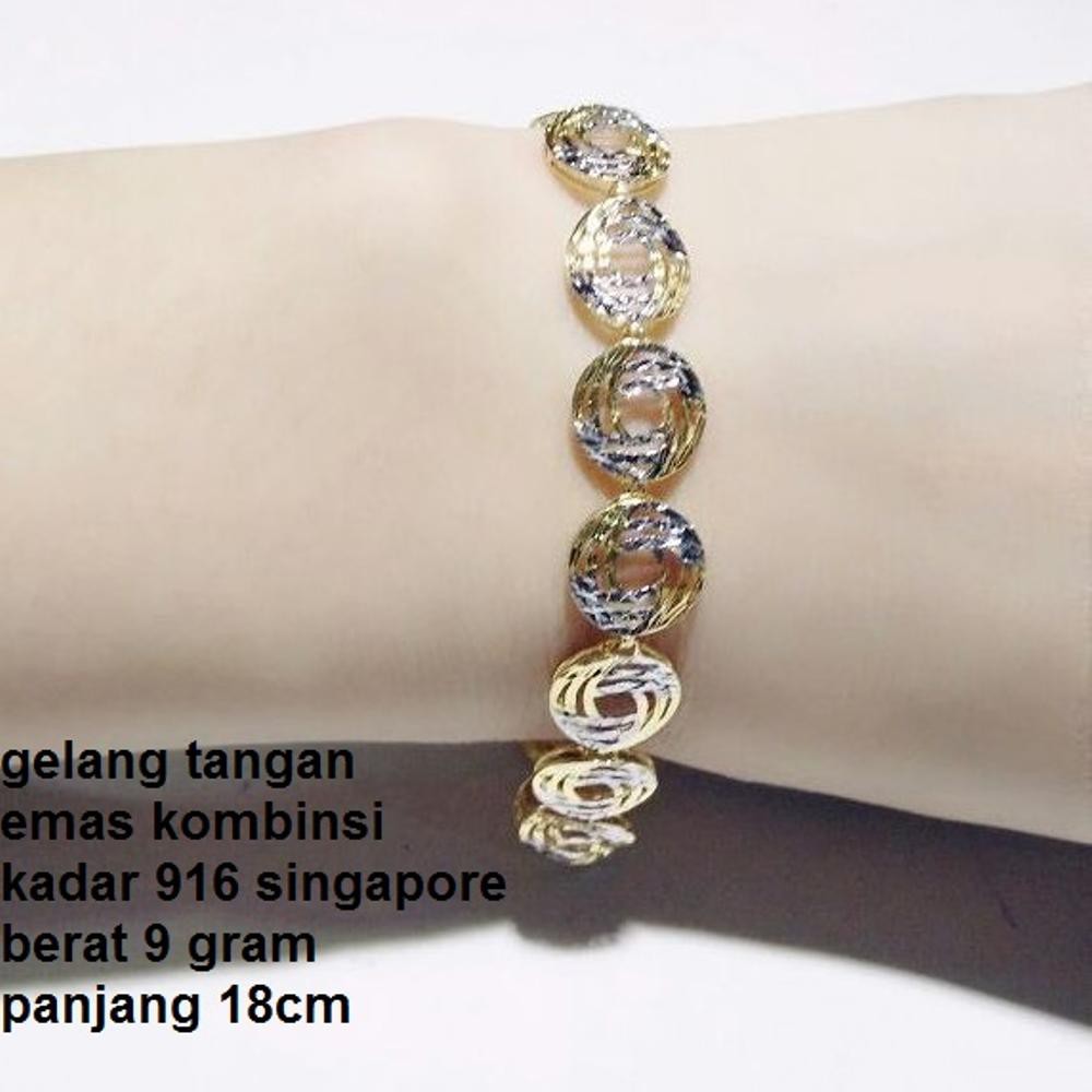 Unik gelang tangan emas kuning kadar 916 singapore MLY Diskon