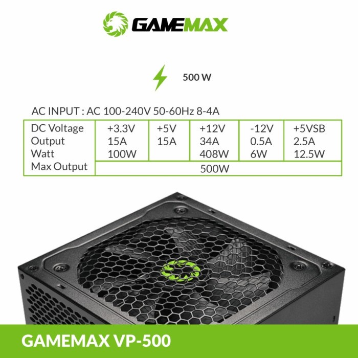 Power Supply GameMax VP-500 Value and Performance 80+ Bronze