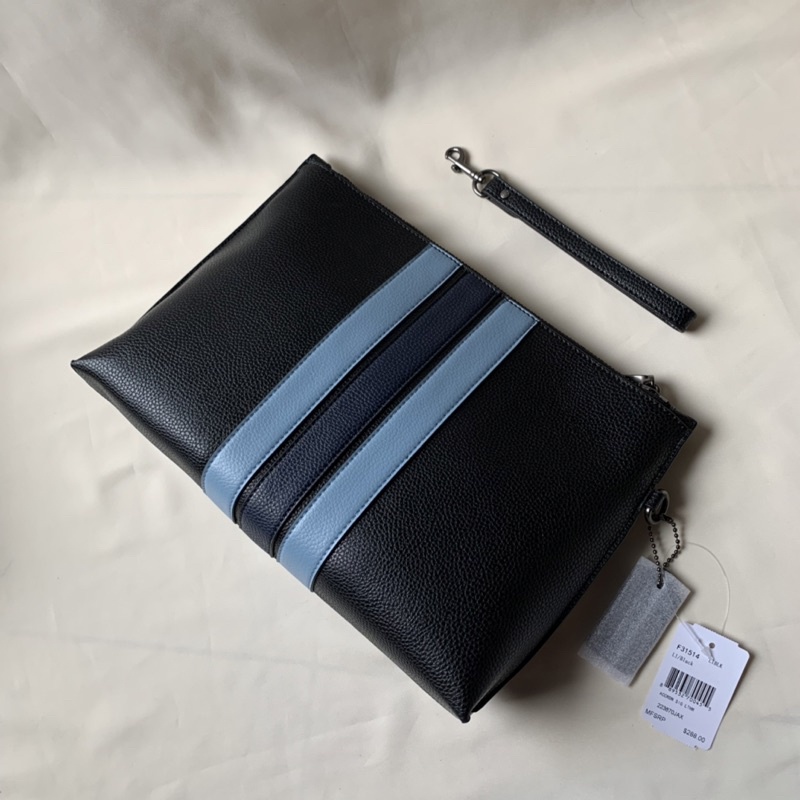 COACH CLUTCH IN SIGNATURE (F31514) Black Stripe Navy