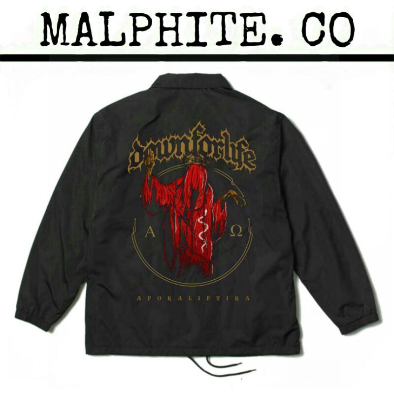 Coach Jacket Down For Life Apokaliptika Windbreaker Motif Logo Band Musik Merch Metal Punk Rock And 