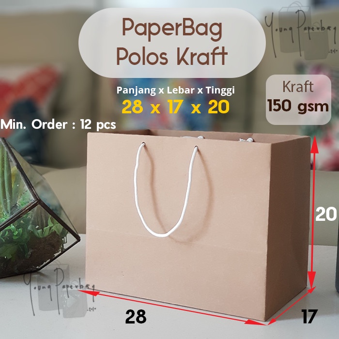 

NEW Paperbag / Tas Kertas / Paper Bag Polos Kraft Panjang 28 x 17 x 20