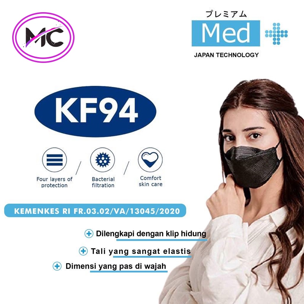 Masker KF94 Isi 10 Pcs Premium Masker Korea Kesehatan Warna 4 Ply Import Warna Hitam Putih