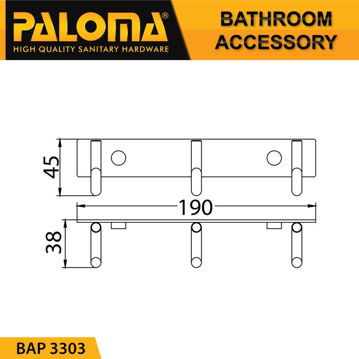 PALOMA BAP 3302 Kapstok Gantungan Baju Handuk Rak Hanger Mandi 2 Kait