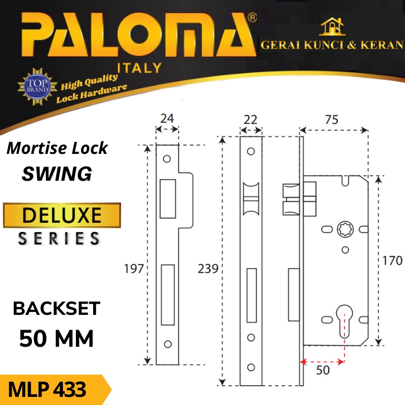 BODY KUNCI PINTU MLP 433 PALOMA SWING DELUXE 50 MM RAB ANTIK  MORTISE LOCK SWING