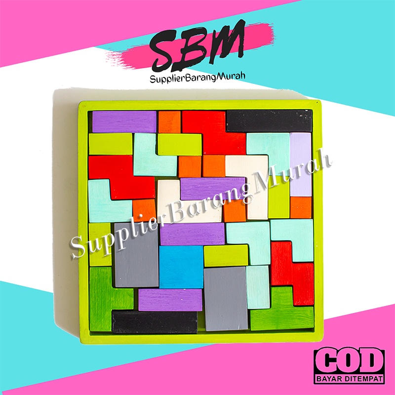 Mainan Edukasi Block Kayu Puzzle Brick HM0487