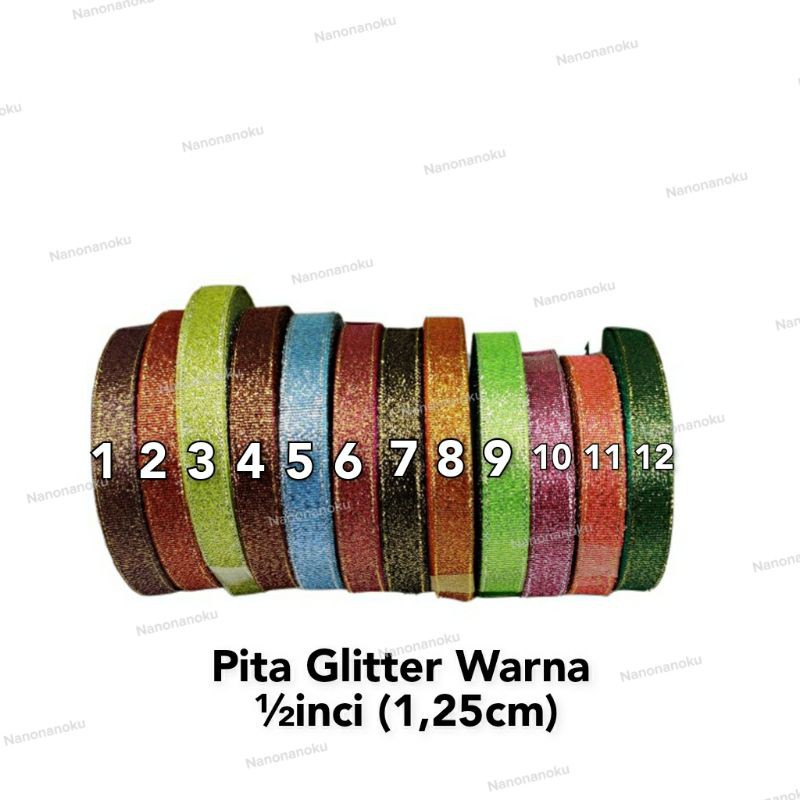 Pita Glitter Warna 1/2 inch (1,25cm) Hampers Souvenir Kado Buket