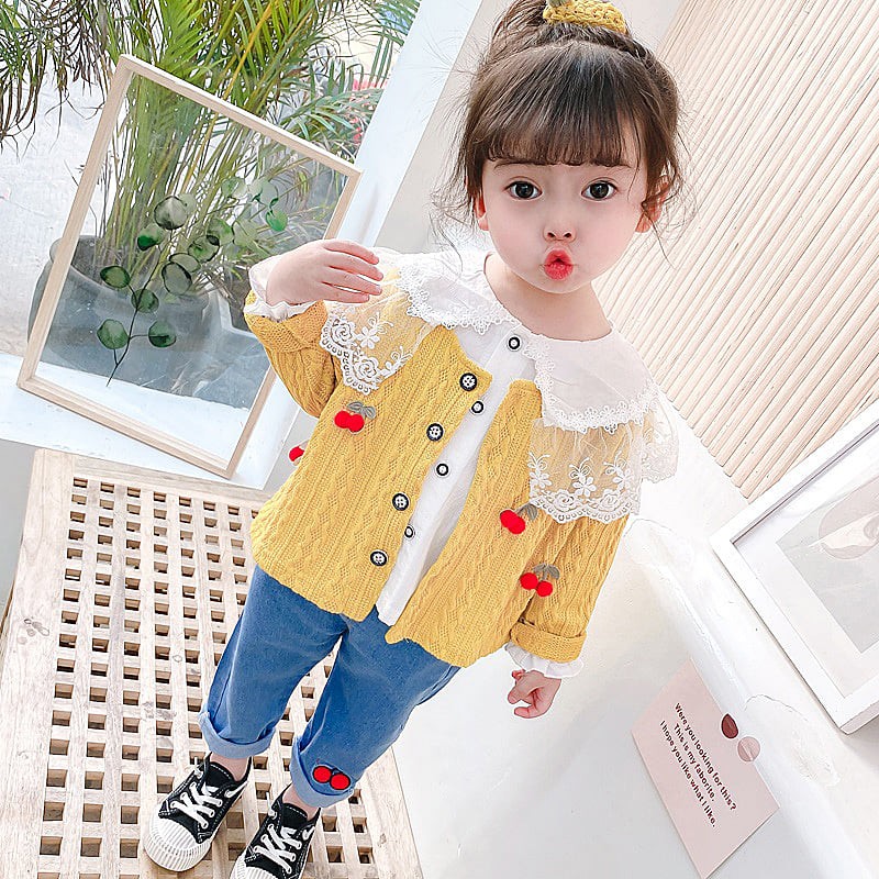 Setelan Anak Perempuan Cardigan Cherry