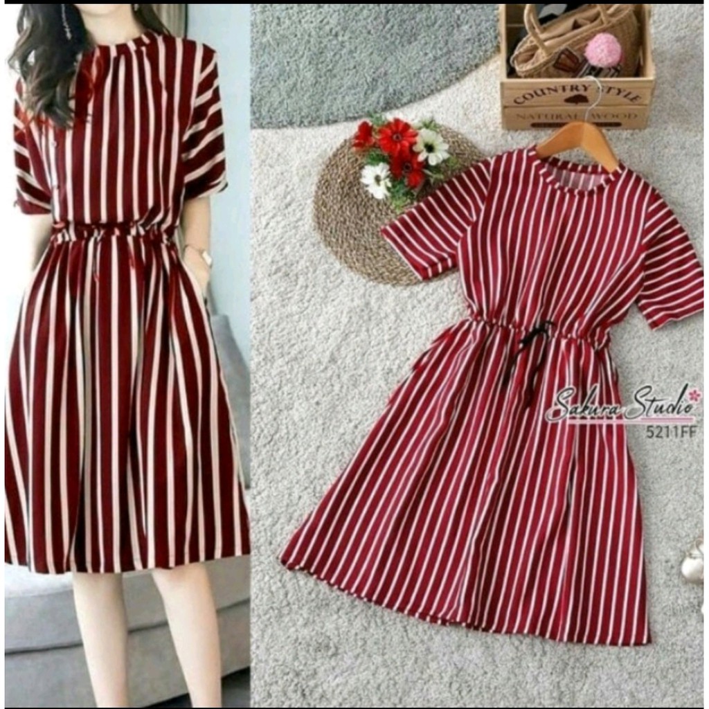 [GLFK] Dress Minori / Dress Korea Salur / Dress Murah Wanita / Dress Motif Salur / Dress / Dress Korea Wanita