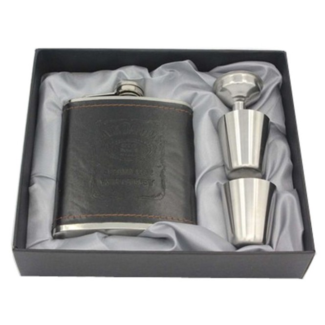 Botol Bir Hip Flask Stainless Steel Leather dengan Shot Glass 7Oz