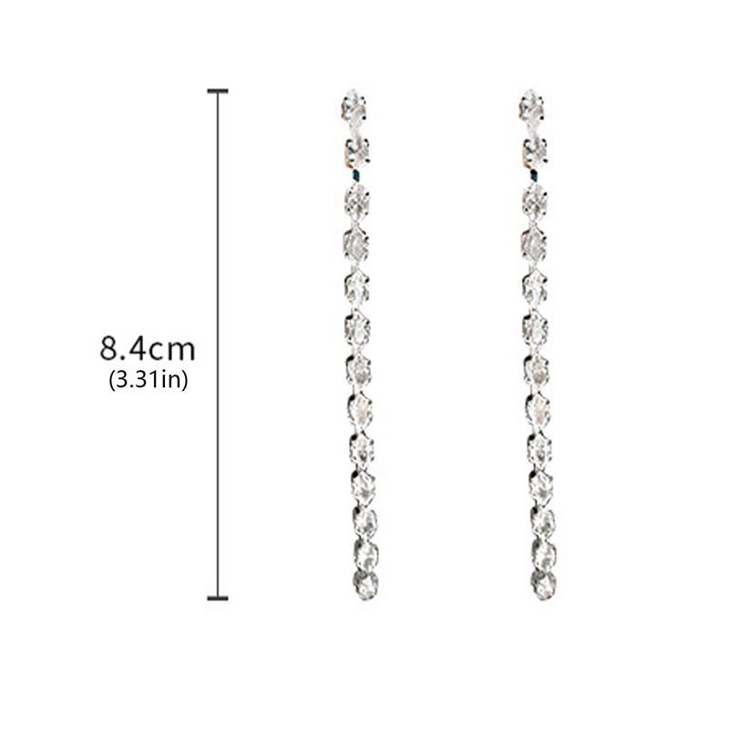 Anting Gantung Panjang Tusuk Motif Geometri Aksen Zircon + Kristal + Rumbai Untuk Perhiasan Wanita