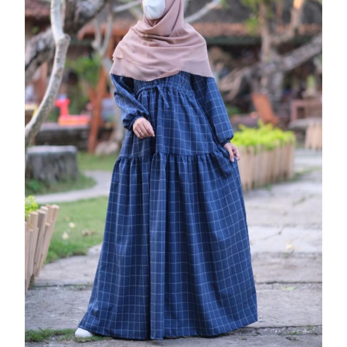 Gamis santai/ Gamis katun/ Dres kekinian/ Tartan Dress