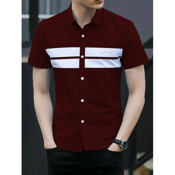 KEMEJA REMAJA DENNY LENGAN PENDEK FORMAL KASUAL INDONESIA GREY MAROON WHITE NAVY BLACK