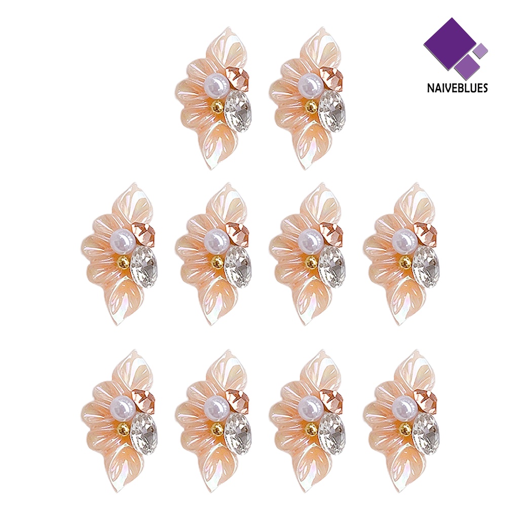 Naiveblue &gt; 10Pcs / Set Hiasan Kuku 3D Bentuk Bunga Aksen Mutiara Imitasi Bahan Resin Untuk Nail Art DIY