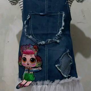 OVERALL JEANS ANAK PEREMPUAN DALAMAN KAOS LAMPU LED 