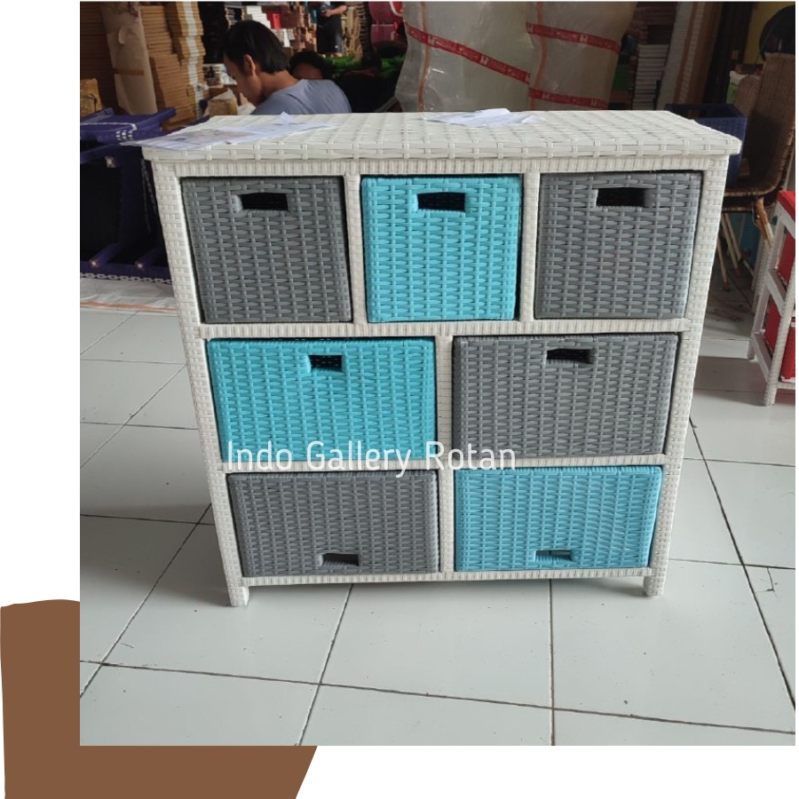 Lemari Laci Rotan Sintetis Besar / Rak Laci Rotan Sintetis Besar 7 Laci