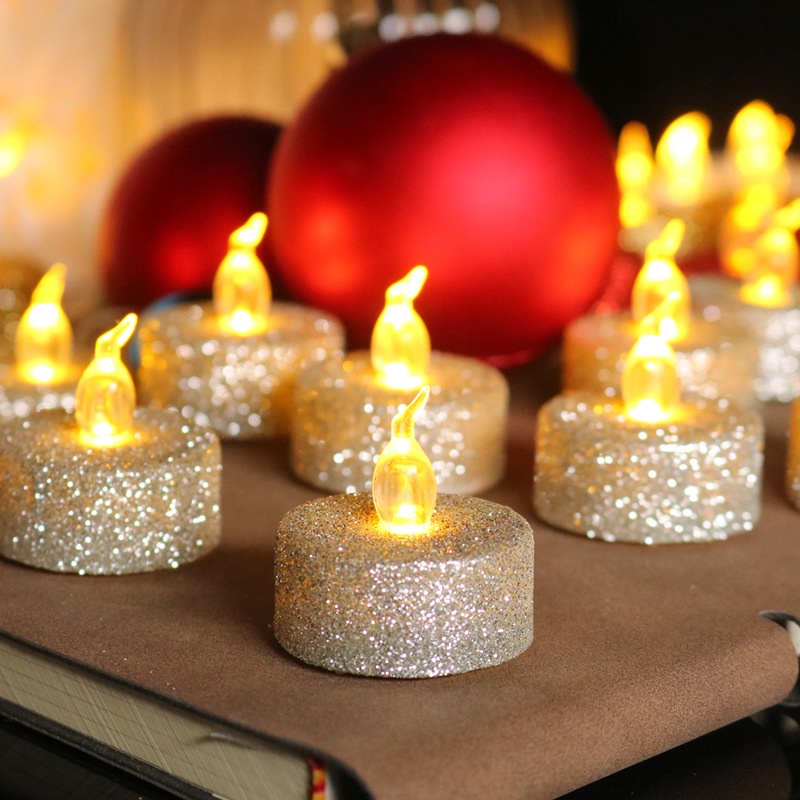 Romantic Glitter Gold Silver Powder LED Flameless Candles Lights / Battery Operated LED Tea Light / Home Christmas Party Decor