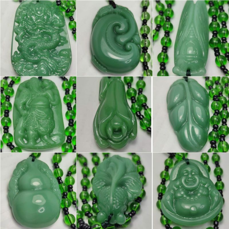 (Cod)Kalung Liontin Batu Giok hijau asli import Bangkok beraneka motif