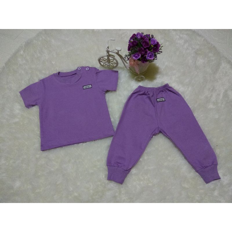 setelan baju bayi laki laki/perempuan lengan pendek ( ungu )
