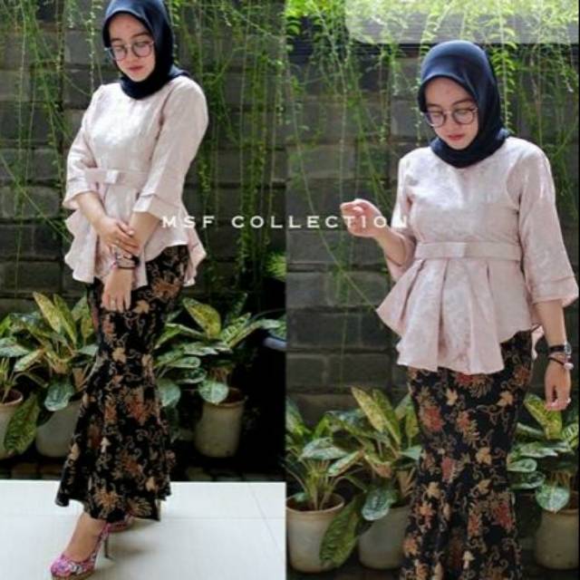 Set kebaya adelia bahan jaguar+rok prisket