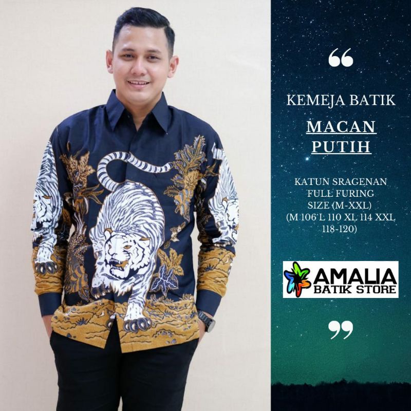 Macan Putih Kemeja Batik Pria Modern Asli Solo Atasan Batik by Amalia