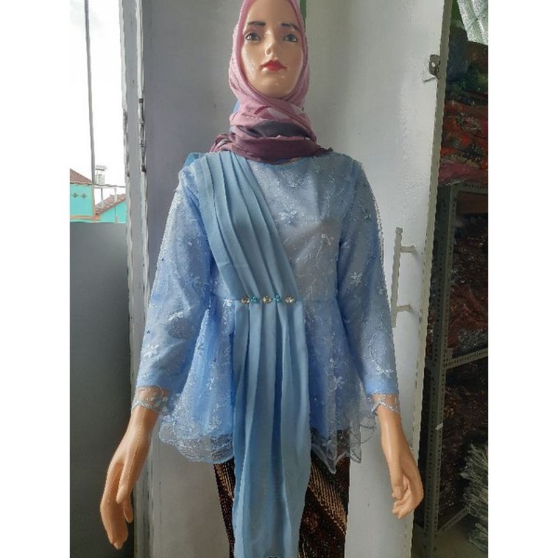 TERMURAH KEBAYA SLENDANG,KEBAYA MAURA,KEBAYA TILE,TERBARU,WISUDA,COUPLE ROK KEMEJA-Baby blue
