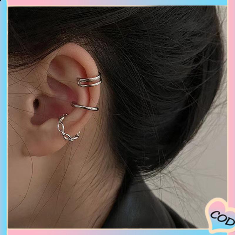 COD❤️ Anting Kombinasi Set Klip Telinga Tanpa Lubang Telinga Wanita Niche High-end Bahasa Perancis Retro Telinga Tulang Klip-A.one