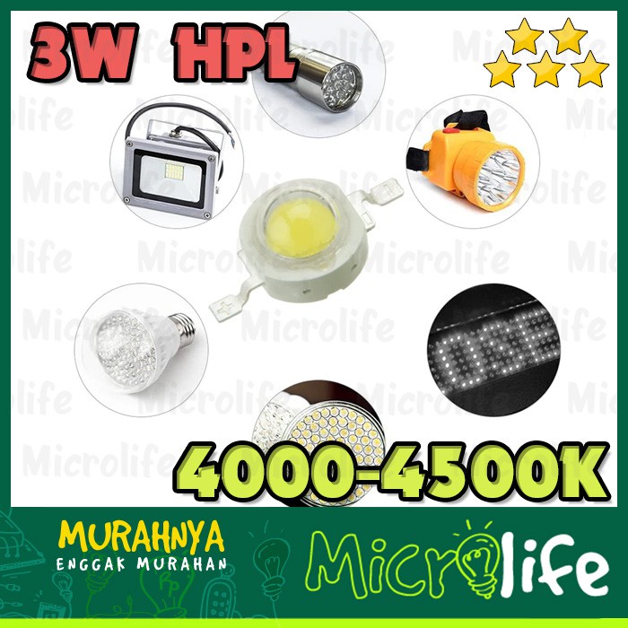 LED 3 Watt Natural White 4000-4500K 3.2v 45Mil Putih Natural 3W