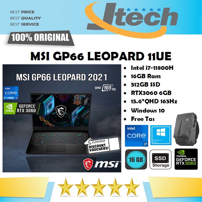 MSI GP66 LEOPARD 11UE-479ID - i7-11800H - 16GB - 512GB SSD - NVIDIA RTX3060 6GB - 15.6&quot;QHD 165Hz - WIN10