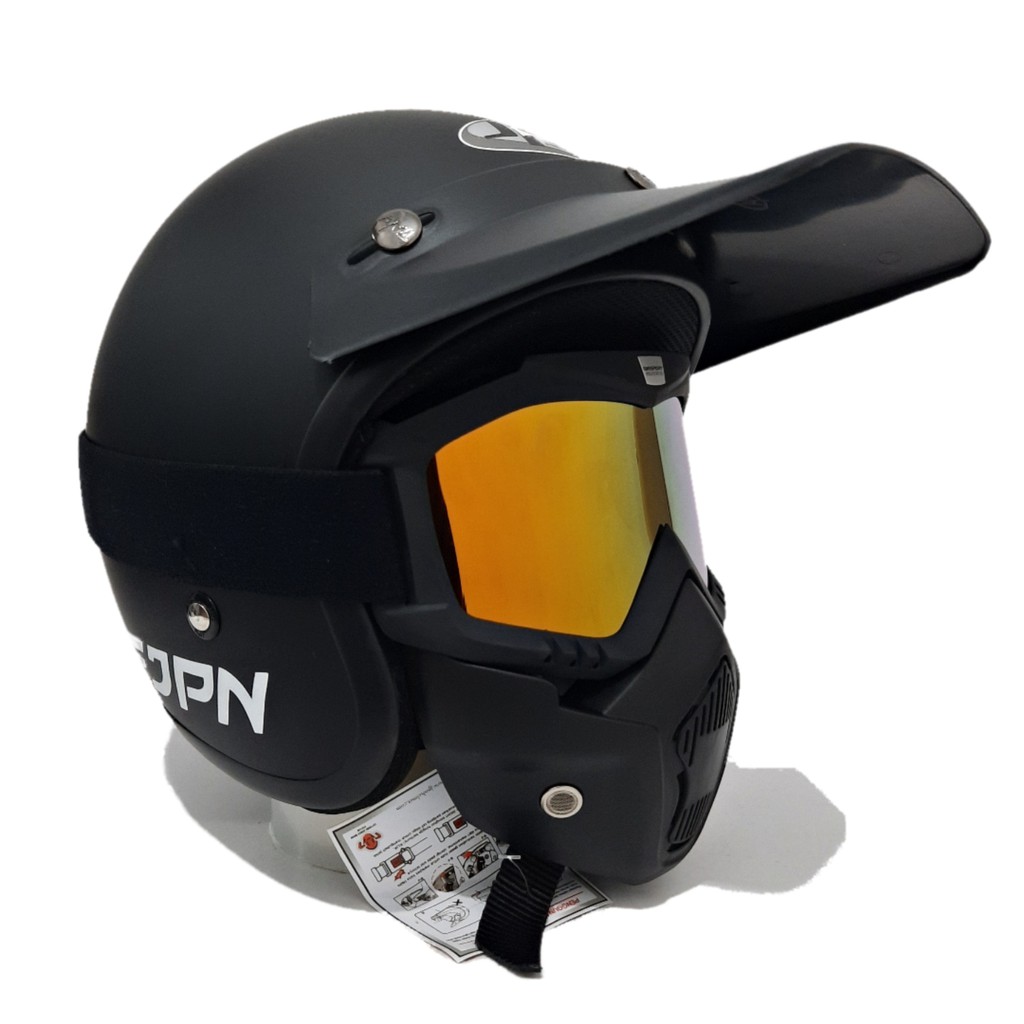 Helm Jpn Hitam Doff Goggle Mask Pet Panjang