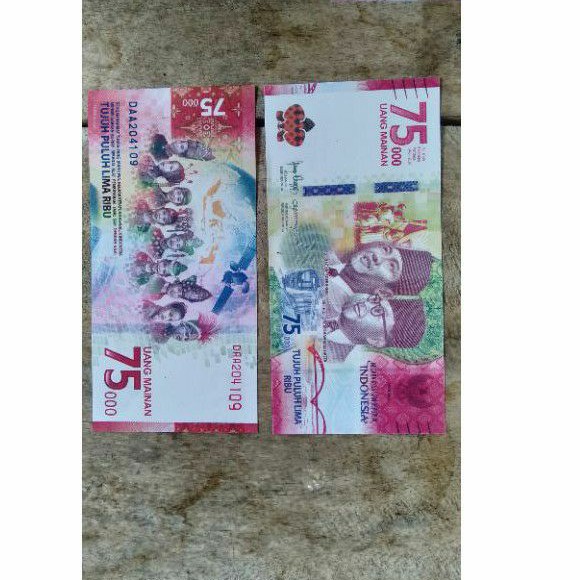 uang mainan pecahan 75rb glosy/100lmbr