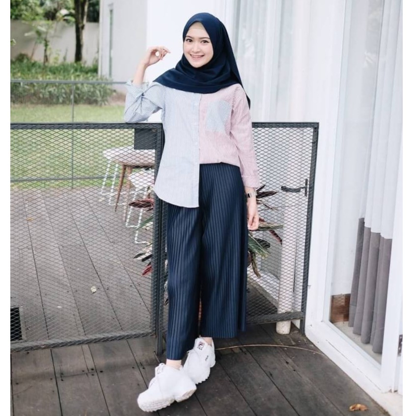 kulot plisket CHELSEA PALAZO bahan import jersey premium kulot plisket panjang celana anti begah