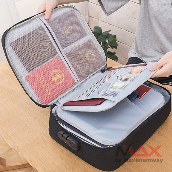 KALAX Tas Organizer Dokumen Simpan Ijazah Surat Tanah Sertifikat Passport Buku Nikah anti air box dokumen kotak dokumen organizer dukumen penting tas dokumen tas berkas kerja materi presentasi travel bandara bepergian lock kunci kombinasi pengaman