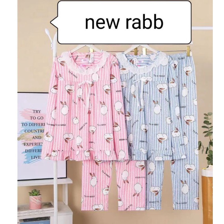 Piyama PP tebal full print L & XL-NONKANCING NEWR BIRU